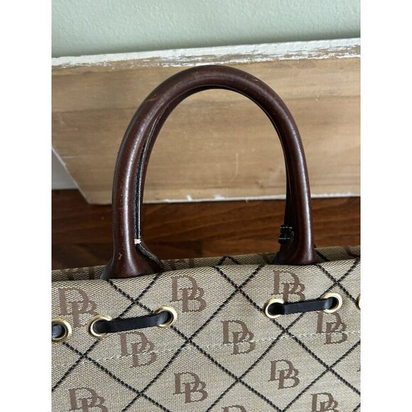 Vintage Dooney & Bourke Signature Monogram Small Hand Tote Purse Brown Leather - Picture 6 of 13